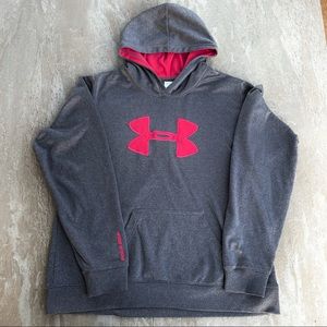 UNDER ARMOUR ~ Grey Hoodie Sweatshirt with Bright Pink Logo ~ Size Women’s XL